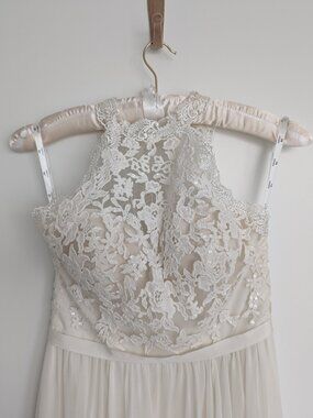 White floral embroidered halter neck maxi dress with sequin